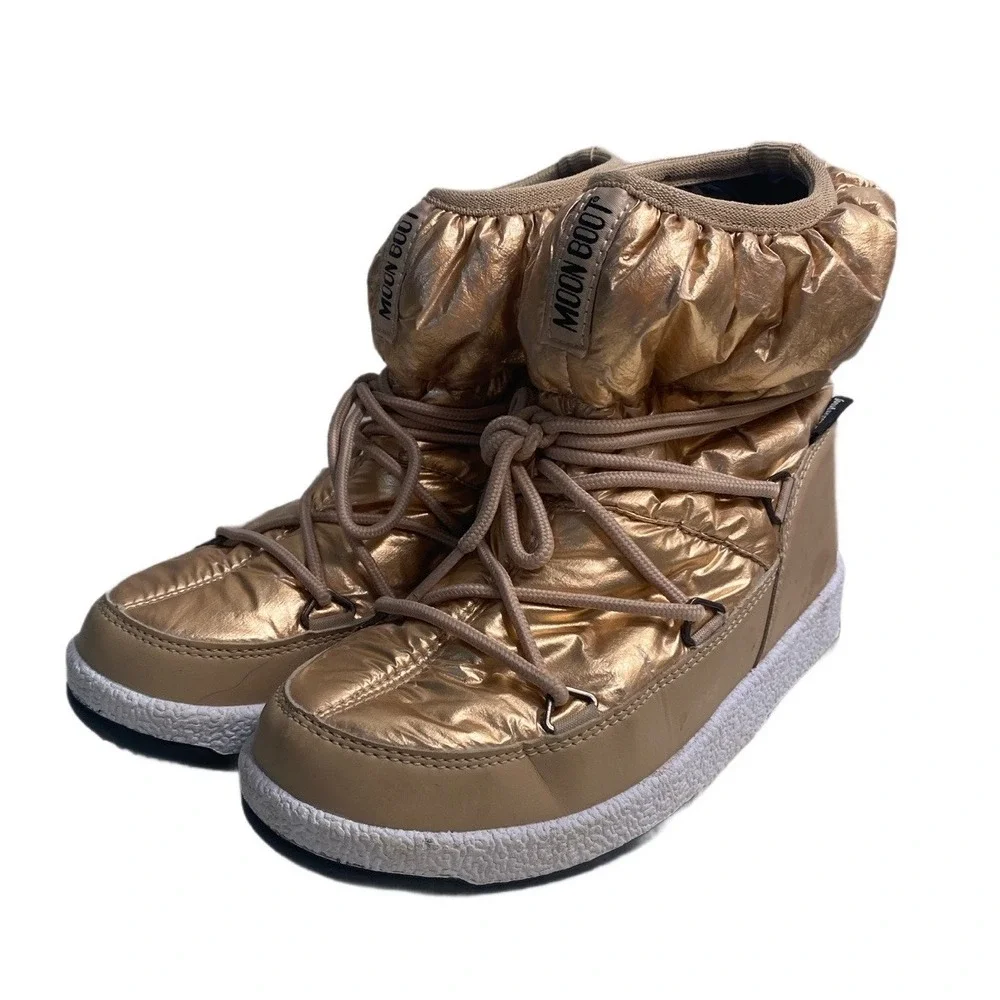 Moon Boot Protecht Junior Low Gold‎ Nylon Boot Girl's Size 2.5